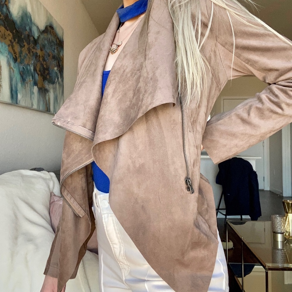 Tan suede cowl neck jacket